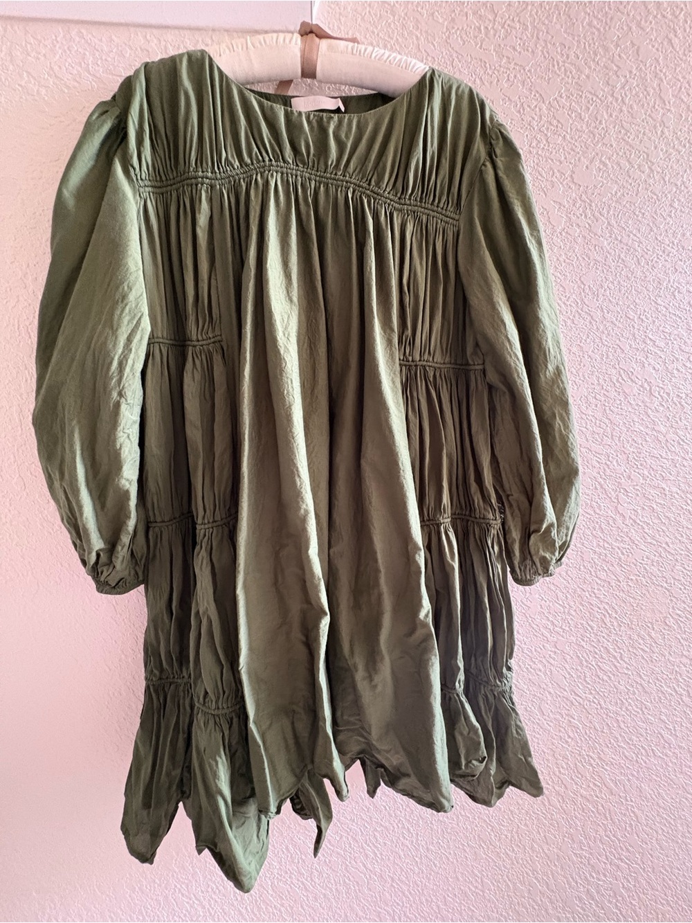 Merlette Olive Green Long-Sleeve Tiered Swing Dress - Picture 4 of 6